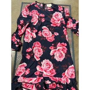 Kate Spade New York Navy Pink Rose Floral Ruffle Hem Shift Dress NJMU9247 Size 2